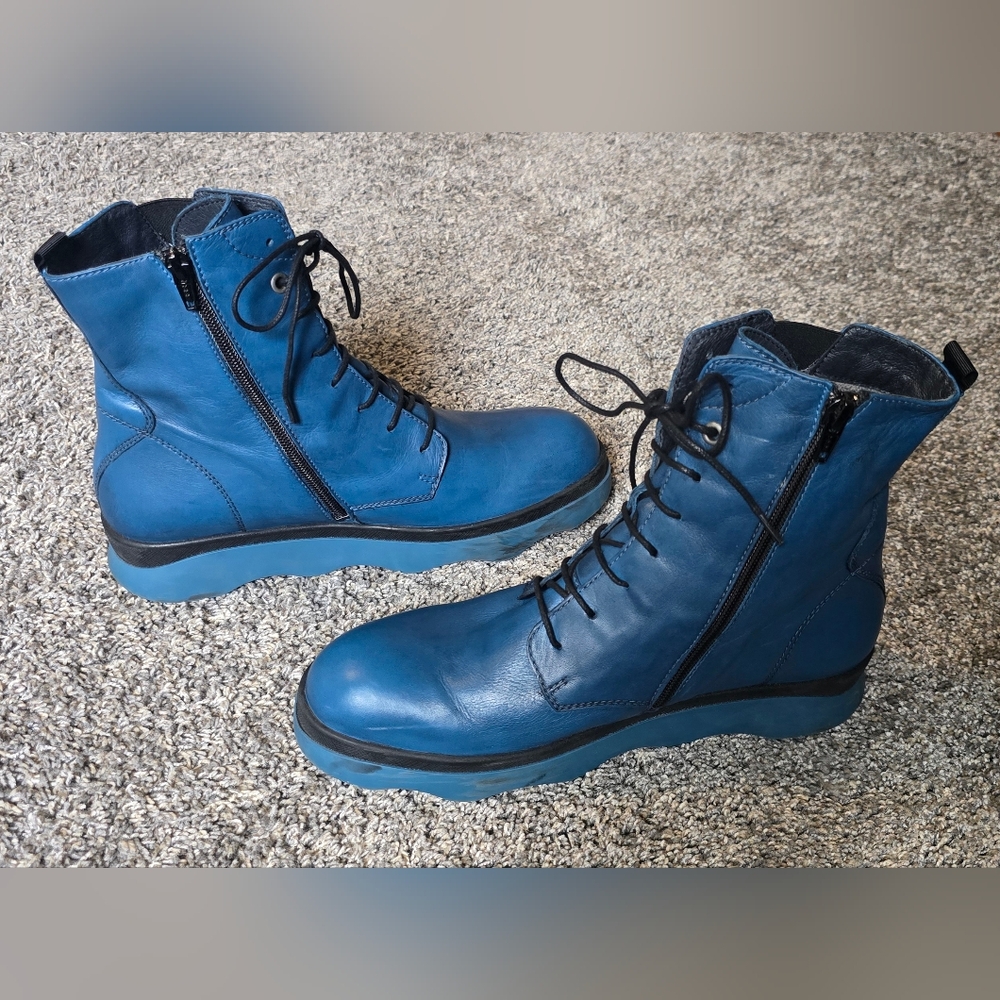 Wolky Akita WR Biker Boots with wavy sole, Womens Size 11  Petrol (Blue) Leather - Picture 4 of 11